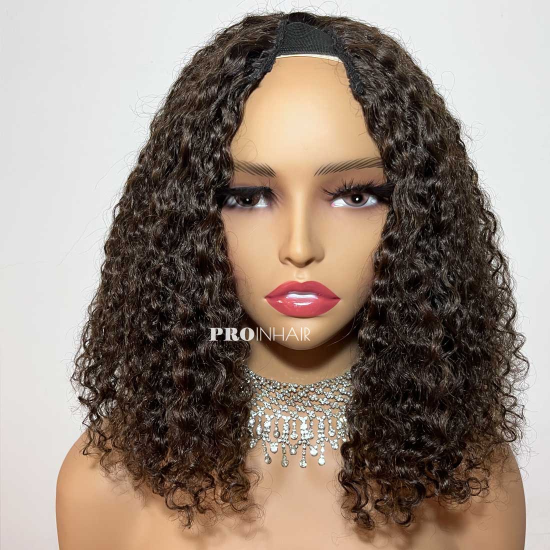 Flash Sale 12in #2 Dark Brown Curly U Part Wig Medium Size