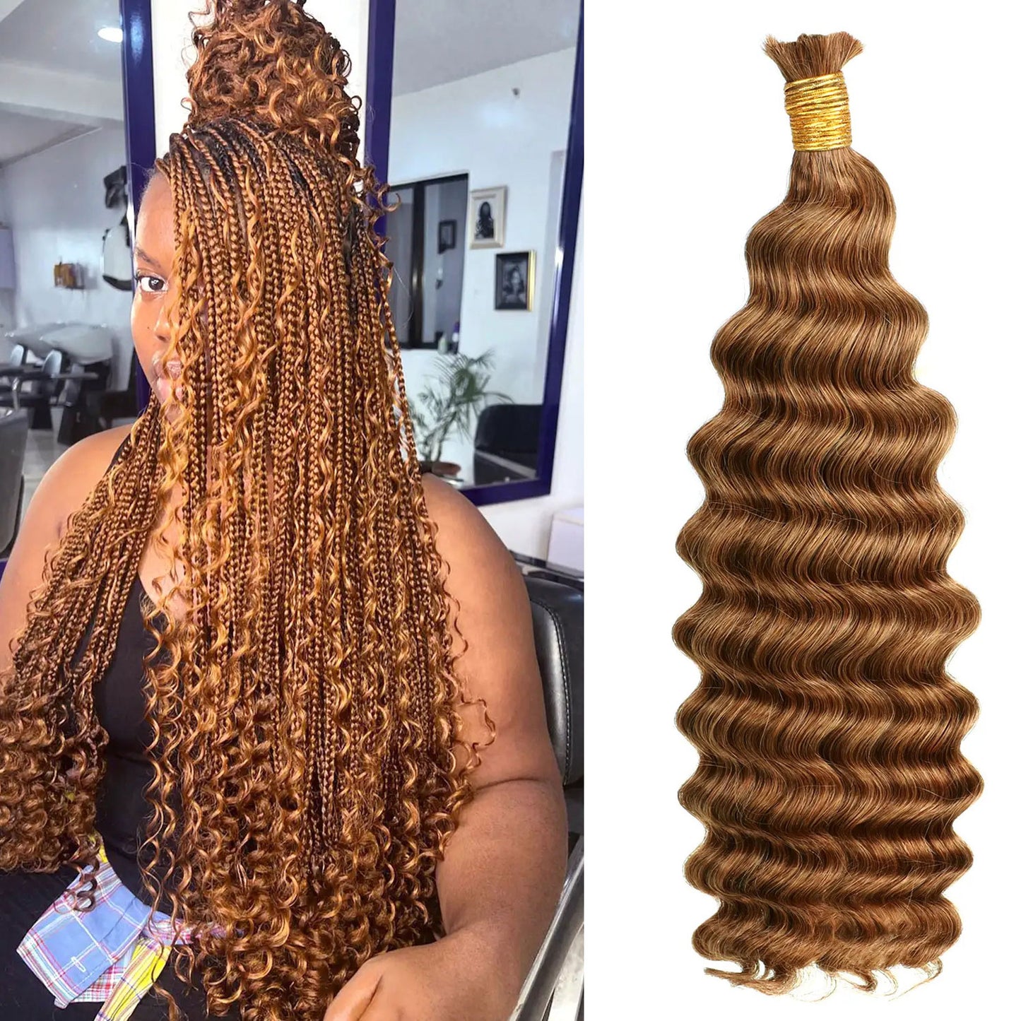 #30 Deep Wave DIY BOHO Braids Human Hair Bulk Double Drawn Full To End Top Quality