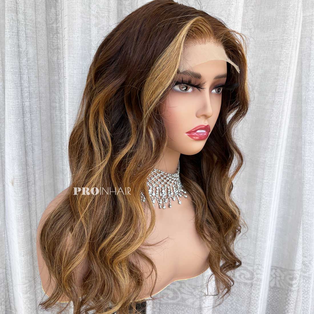 Flash Sale 5X5 Closure 18in Sexy Wavy Brown Highlights 180% Density Lace Wig