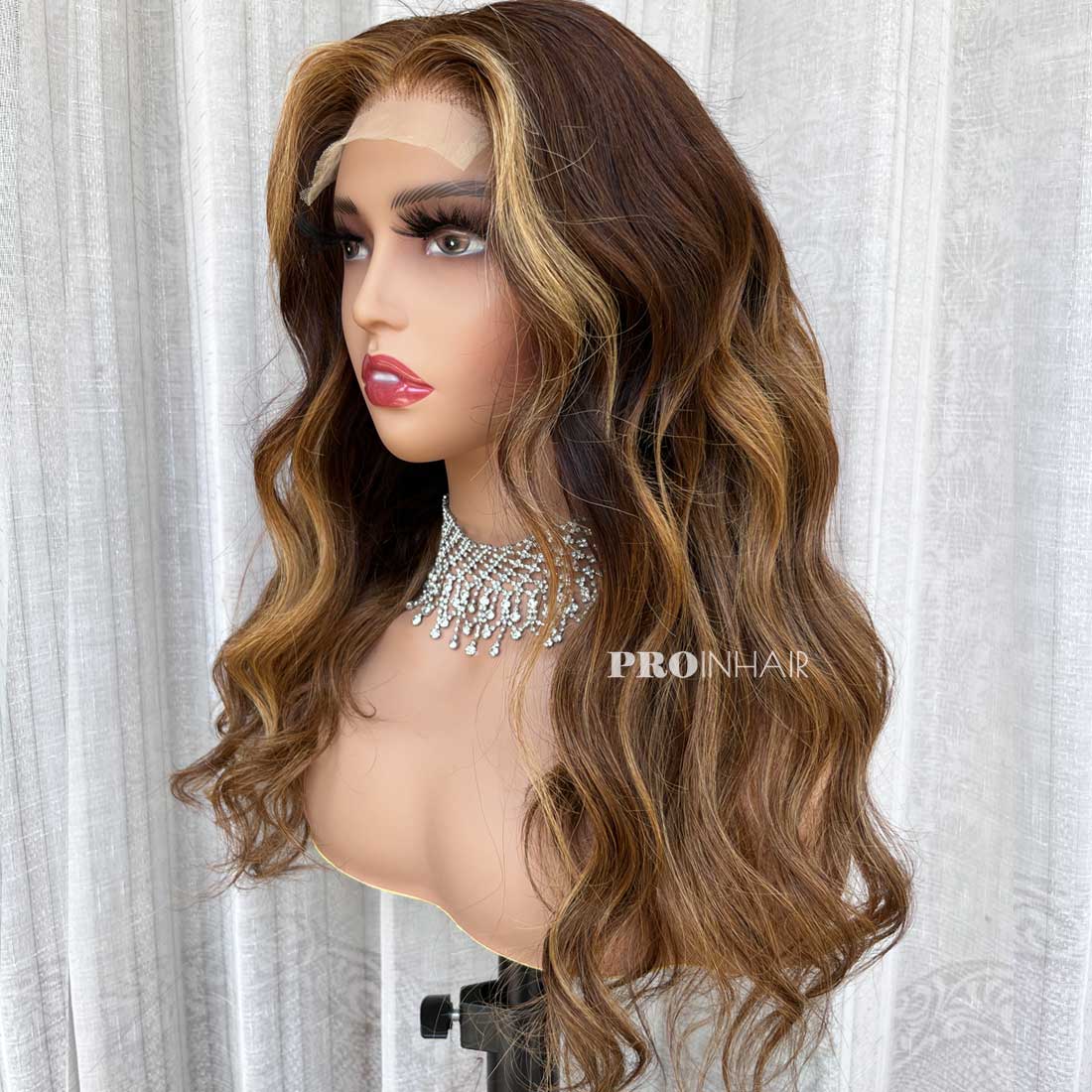 Flash Sale 5X5 Closure 18in Sexy Wavy Brown Highlights 180% Density Lace Wig