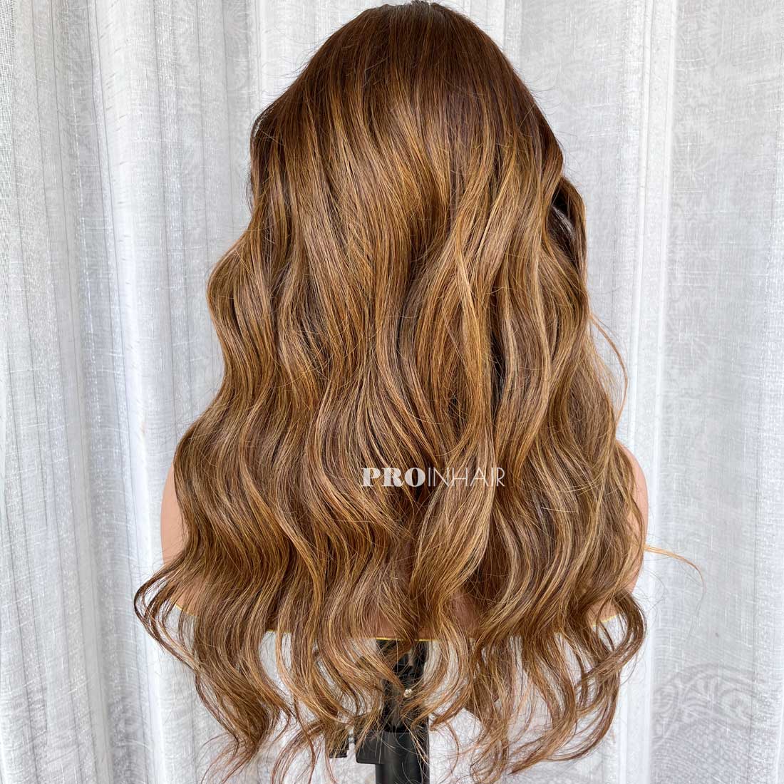 Flash Sale 5X5 Closure 18in Sexy Wavy Brown Highlights 180% Density Lace Wig