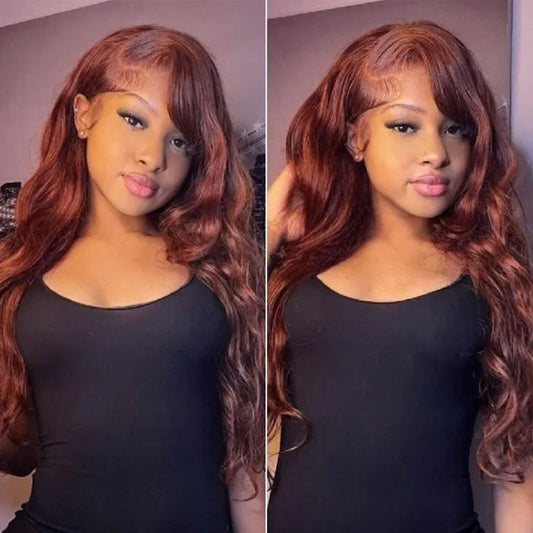 Amani Reddish Brown Lace Wig Sexy Wavy Human Hair Wigs Pre Plucked Hairline