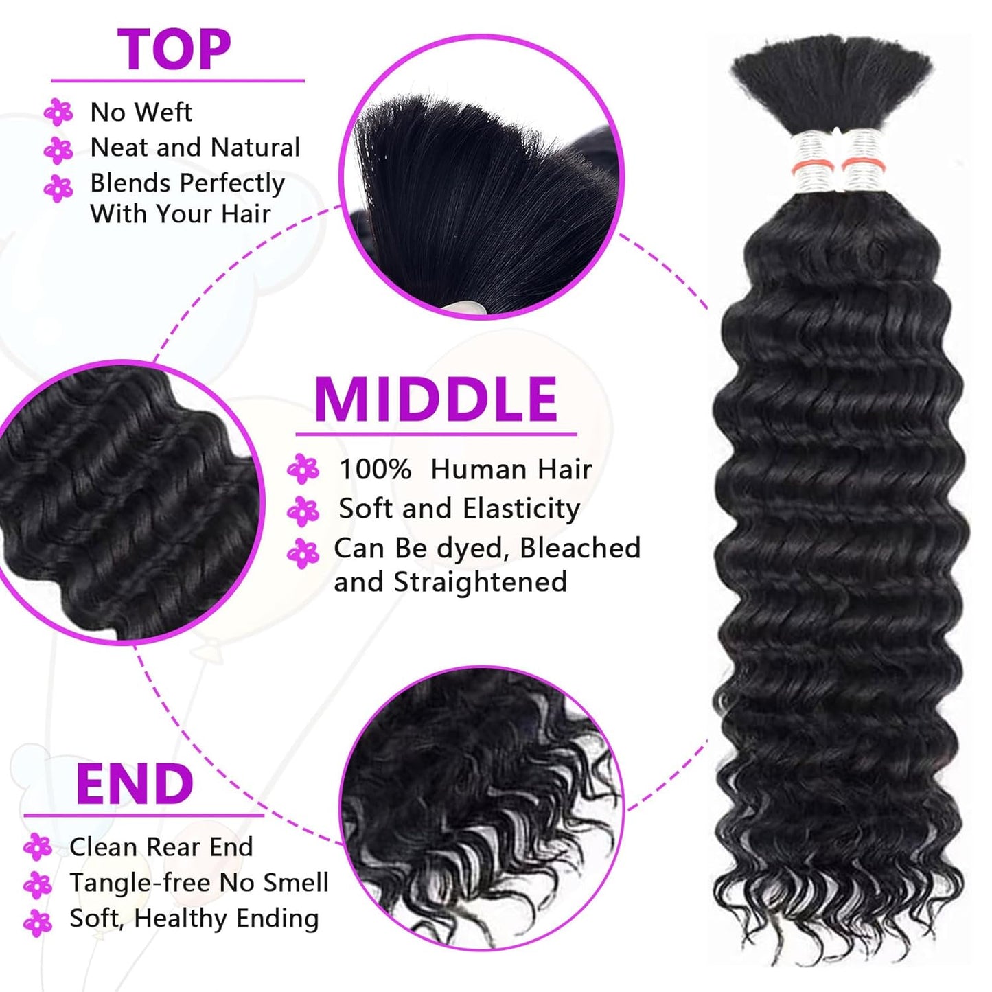 Deep Wave DIY BOHO Braids Human Hair Bulk Double Drawn Full To End Top Quality