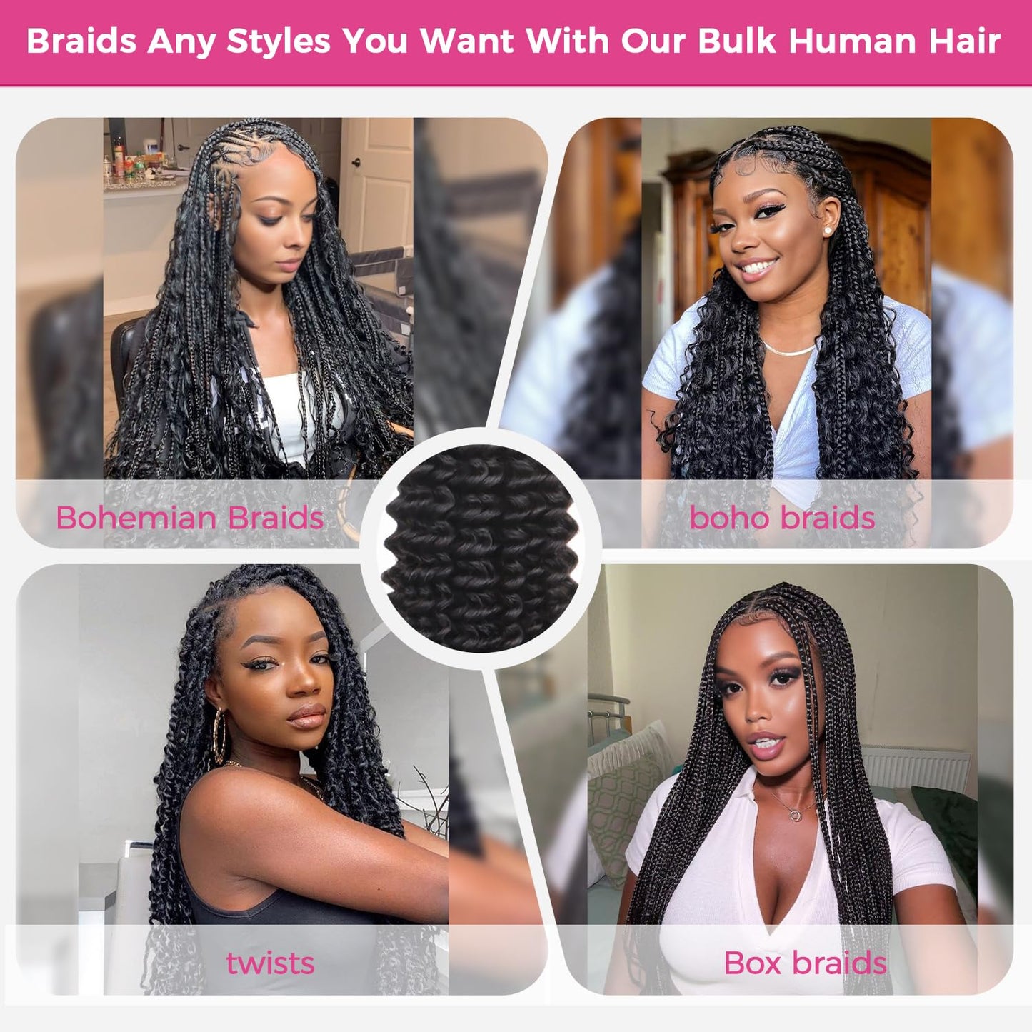 Kinky Curly DIY BOHO Braids Human Hair Bulk Double Drawn Full To End Top Quality