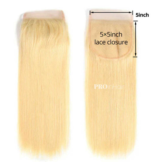 Affordable Blonde #613 Siky Straight 5X5 HD Closure Virgin Human Hair Transparent Closure