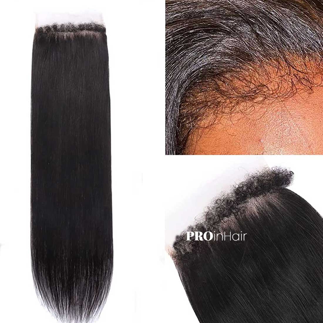 Acessível Kinky Straight com bordas 4C Hairline 5X5 HD Closure Super Thin HD Closure