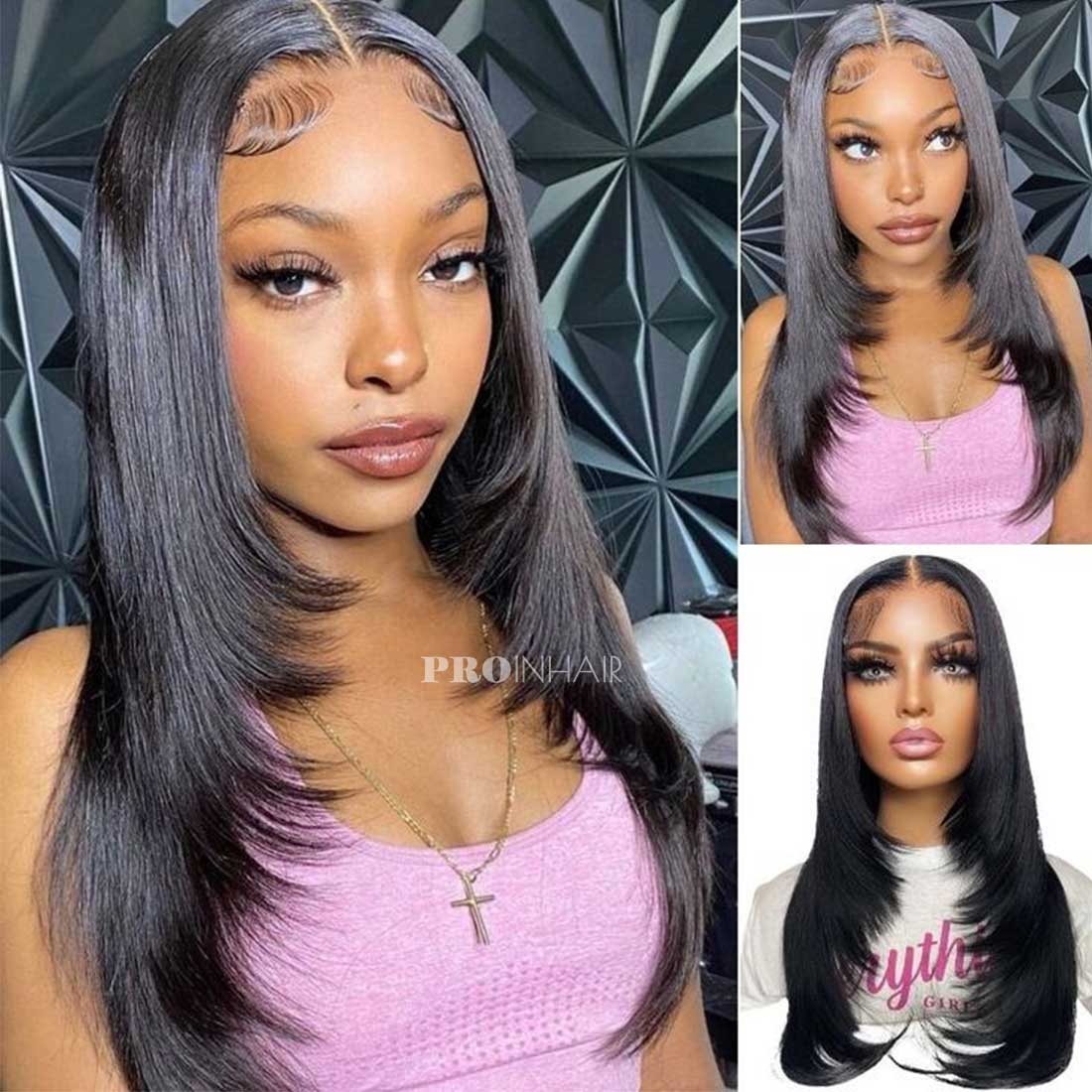 Audrey Glueless Melt All Skin HD Wig Long Layered Straight Wig Virgin Human Hair