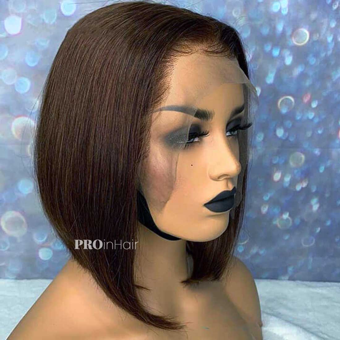 Bid Glueless HD Bob Lace Wig Brown Straight Lace Front Wig Bleached Knots With Pre Plucked Hairline