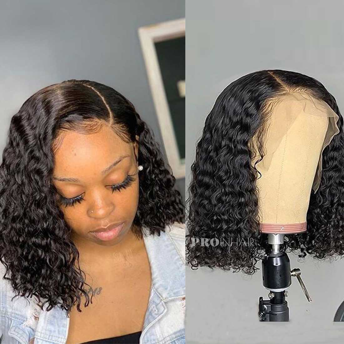 Bonnie Afforable Deep Wave Curly Bob HD Lace Wig Descolorido Nós Adequado para Iniciantes