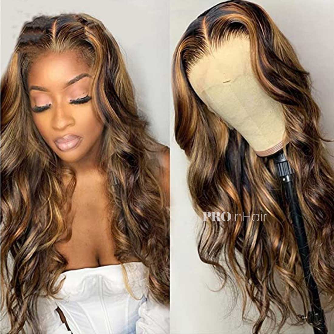 Carlee Brown & Blonde Highlights HD Wig Glueless Silky Straight Super Fine HD lace wig