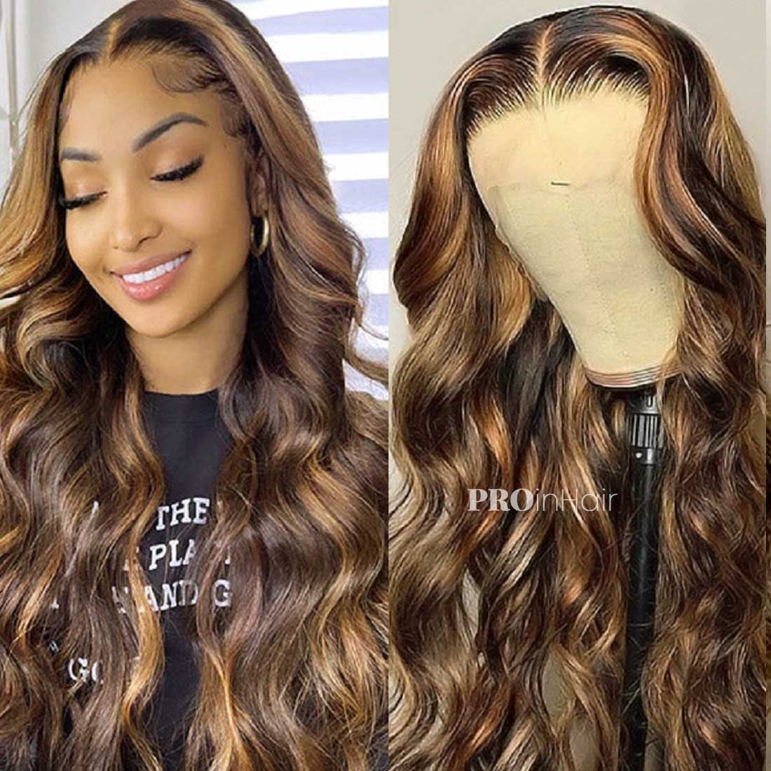 Carlee Brown & Blonde Highlights HD Wig Glueless Silky Straight Super Fine HD lace wig