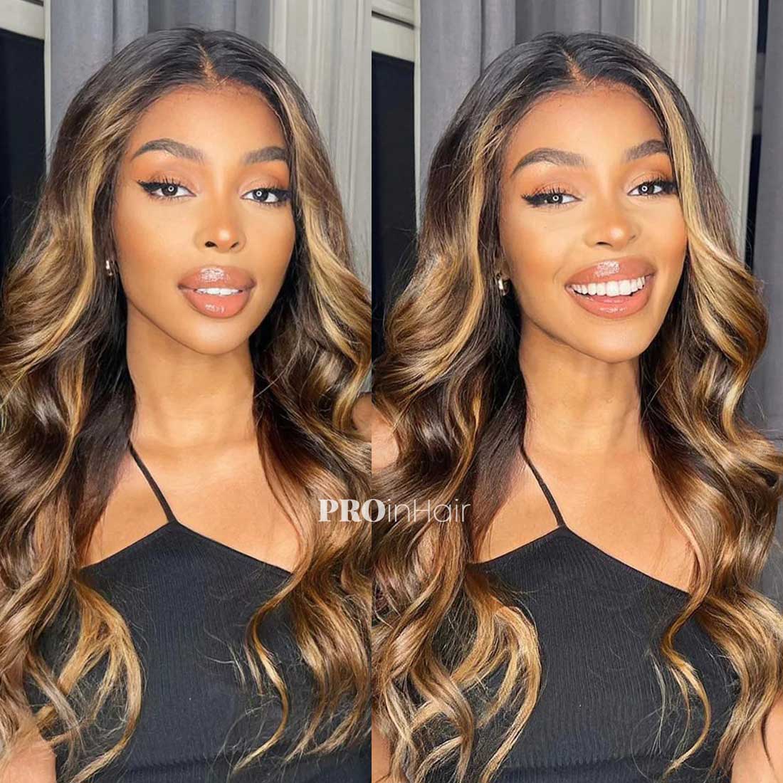 Carlee Brown & Blonde Highlights HD Wig Glueless Silky Straight Super Fine HD lace wig