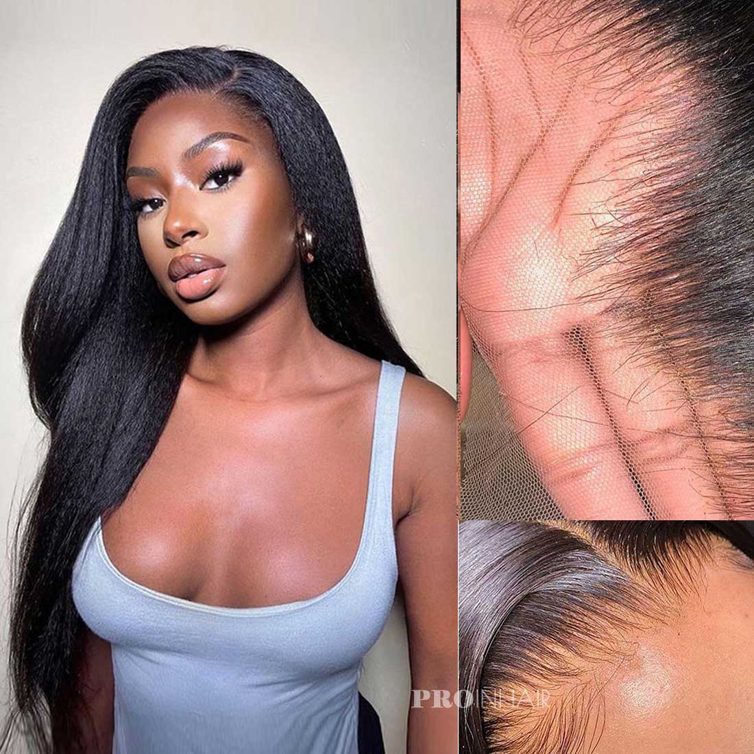 Catherine Pre Plucked Hairline Kinky Straight 13X4 Lace Frontal Wig Super Fine HD Lace