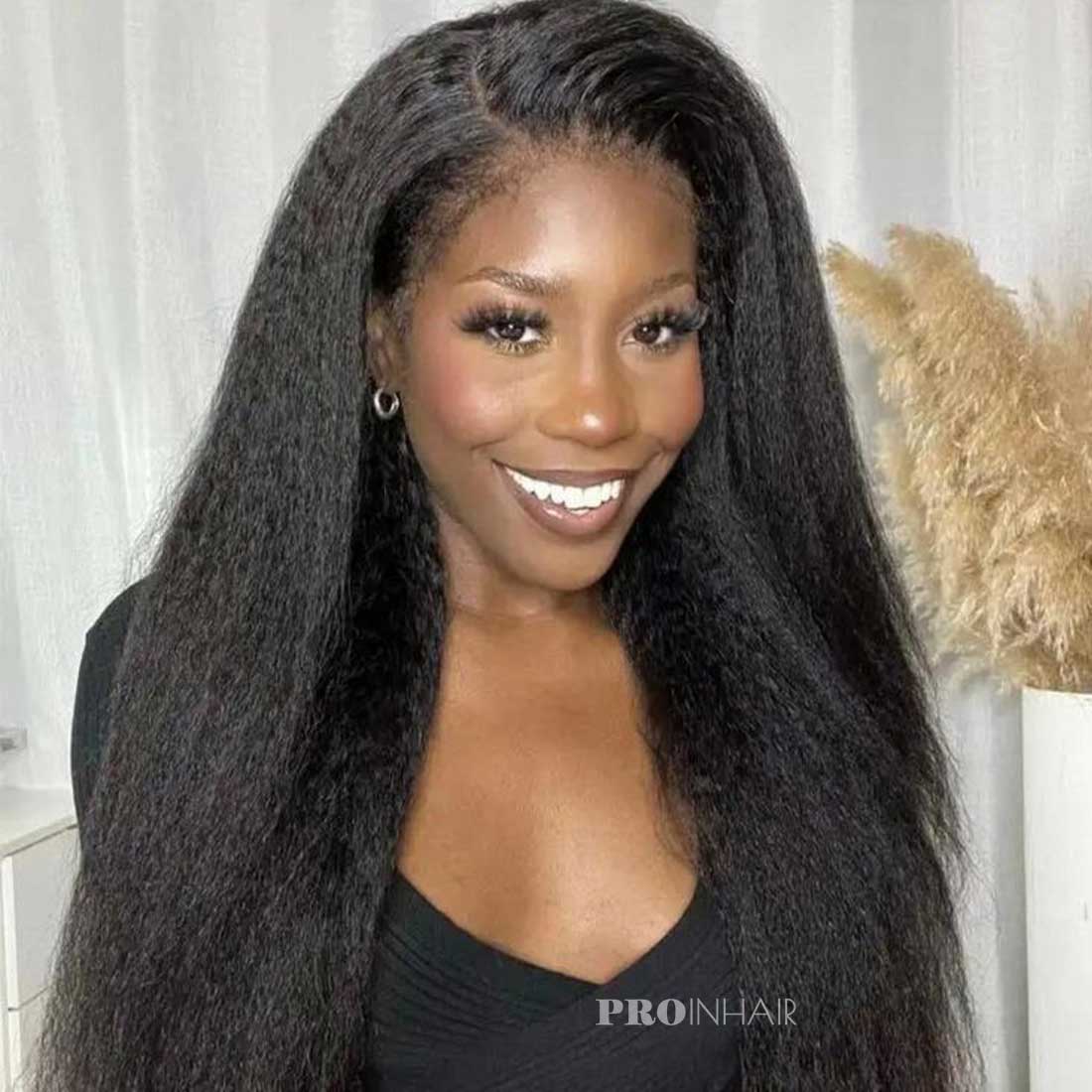 Catherine Pre Plucked Hairline Kinky Straight 13X4 Lace Frontal Wig Super Fine HD Lace