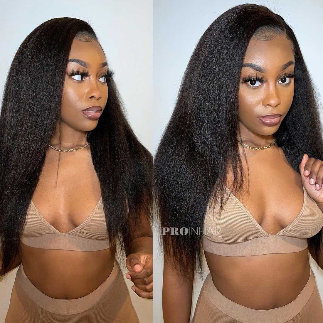 Catherine Pre Plucked Hairline Kinky Straight 13X4 Lace Frontal Wig Super Fine HD Lace