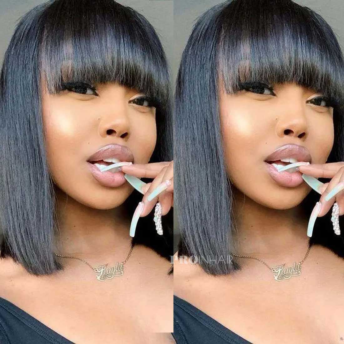 Cecily Afforable Bangs Wig Bob Virgin Human Hair Lace Front Wig Beginner Friendly