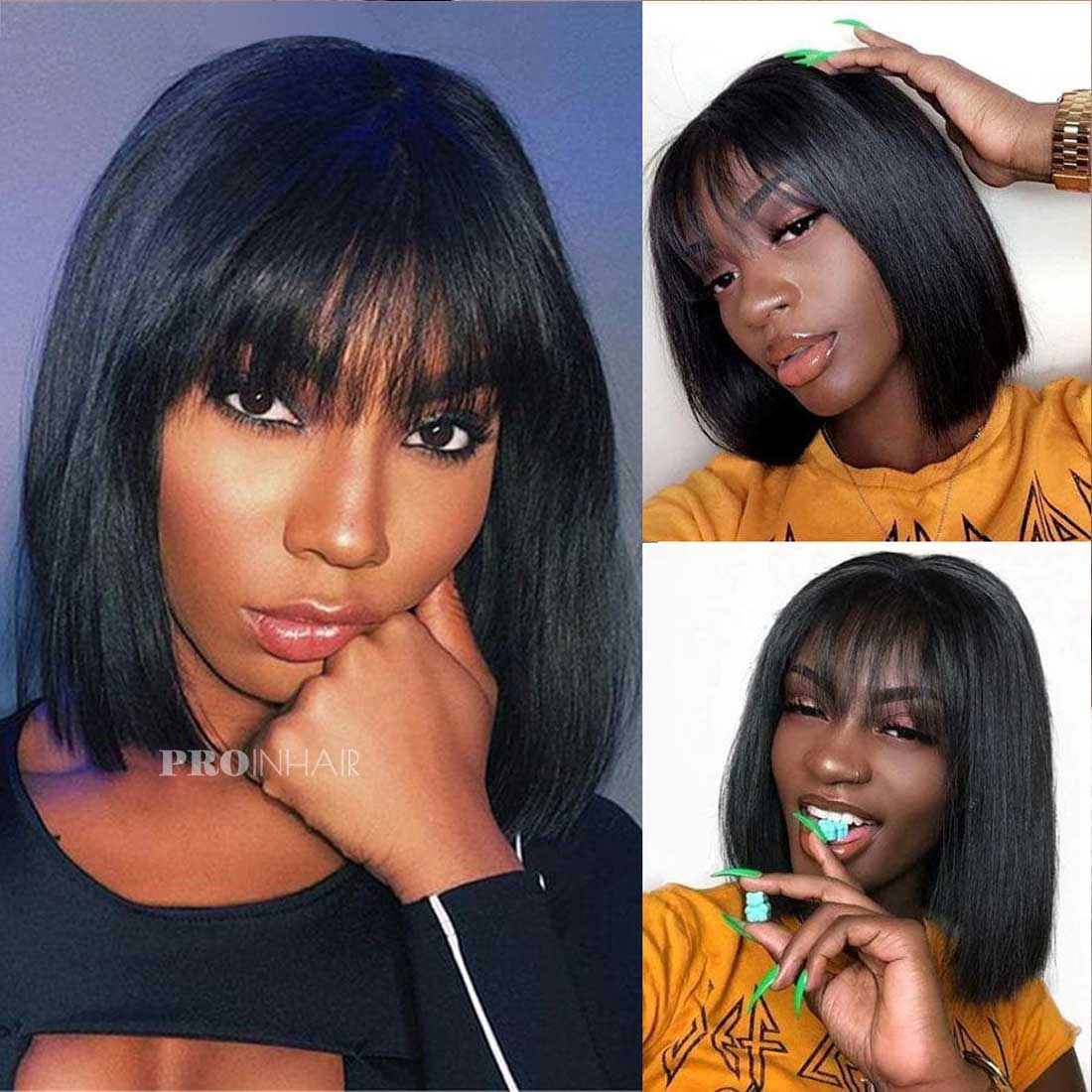 Cecily Afforable Bangs Wig Bob Virgin Human Hair Lace Front Wig Beginner Friendly