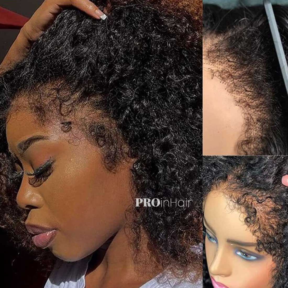 Delia Affordable Kinky Curly With Curly Edges Hairline HD Wig Glueless Super Fine HD lace wig Bleached Knots