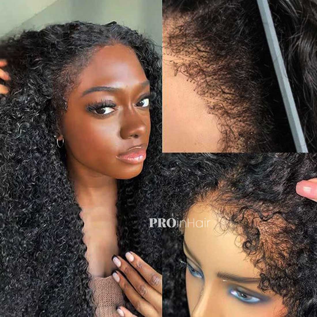 Delia Affordable Kinky Curly With Curly Edges Hairline HD Wigless Glueless Super Fine HD lace wiged Knots