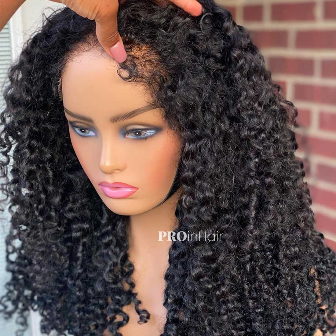 Delia Affordable Kinky Curly With Curly Edges Hairline HD Wig Glueless Super Fine HD lace wig Bleached Knots