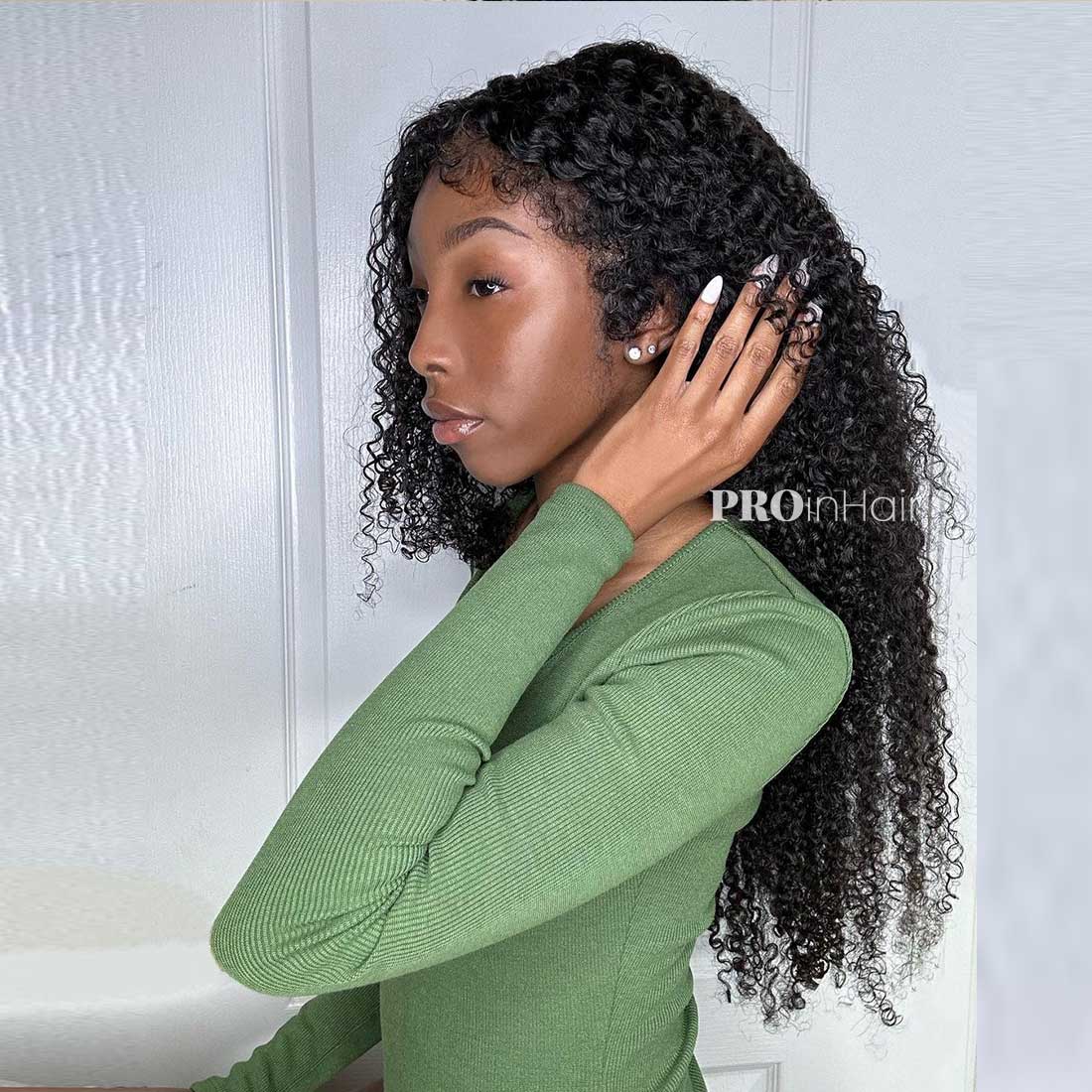 Delia Affordable Kinky Curly With Curly Edges Hairline HD Wigless Glueless Super Fine HD lace wiged Knots