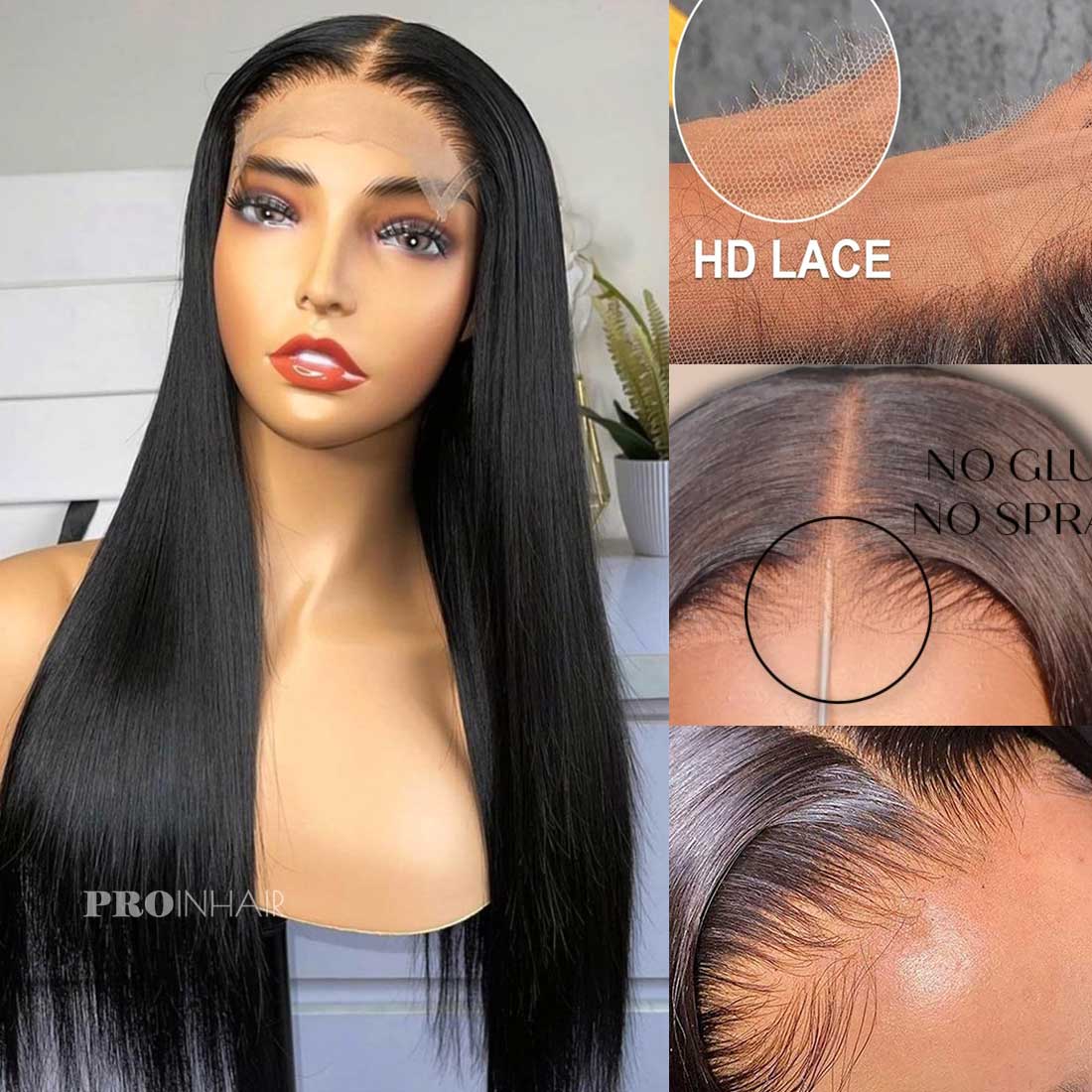 Ela Fine HD lace wig sem cola Silky Straight 5X5 HD Closure Wig para iniciantes