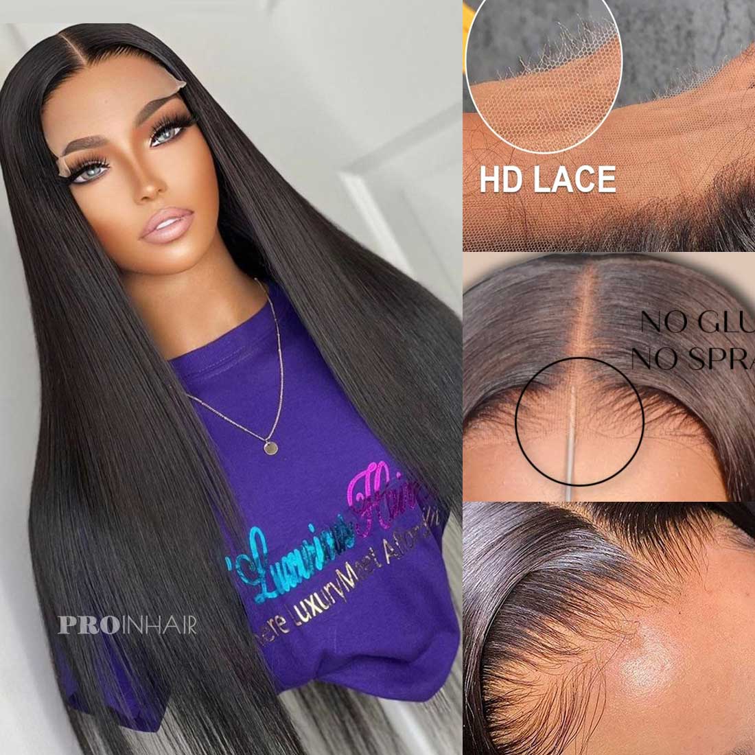 Ela Fine HD lace wig sem cola Silky Straight 5X5 HD Closure Wig para iniciantes