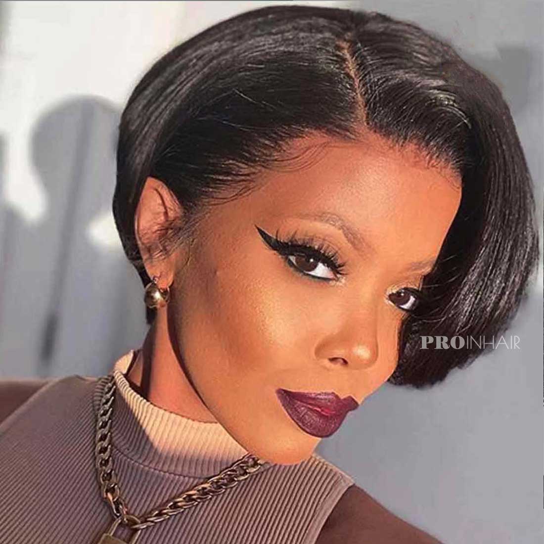 Eunice Pixie Cut Short Length 8in Silky Straight HD Bob Lace Wig Short Lace Frontal Wig