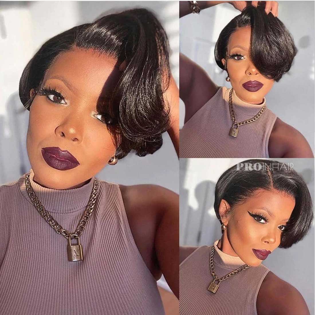 Eunice Pixie Cut Short Length 8in Silky Straight HD Bob Lace Wig Short Lace Frontal Wig