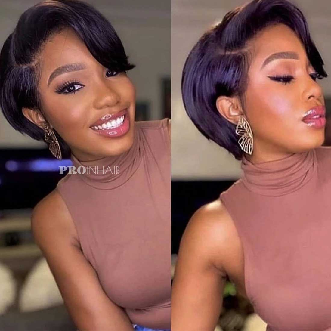 Eunice Pixie Cut Short Length 8in Silky Straight HD Bob Lace Wig Short Lace Frontal Wig