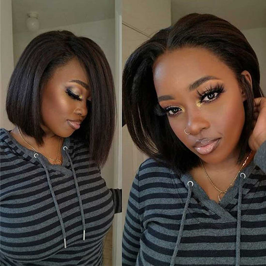 Finn Kinky Straight Super Glueless HD Bob Lace Wig Bleached Knots Virgin Human Hair