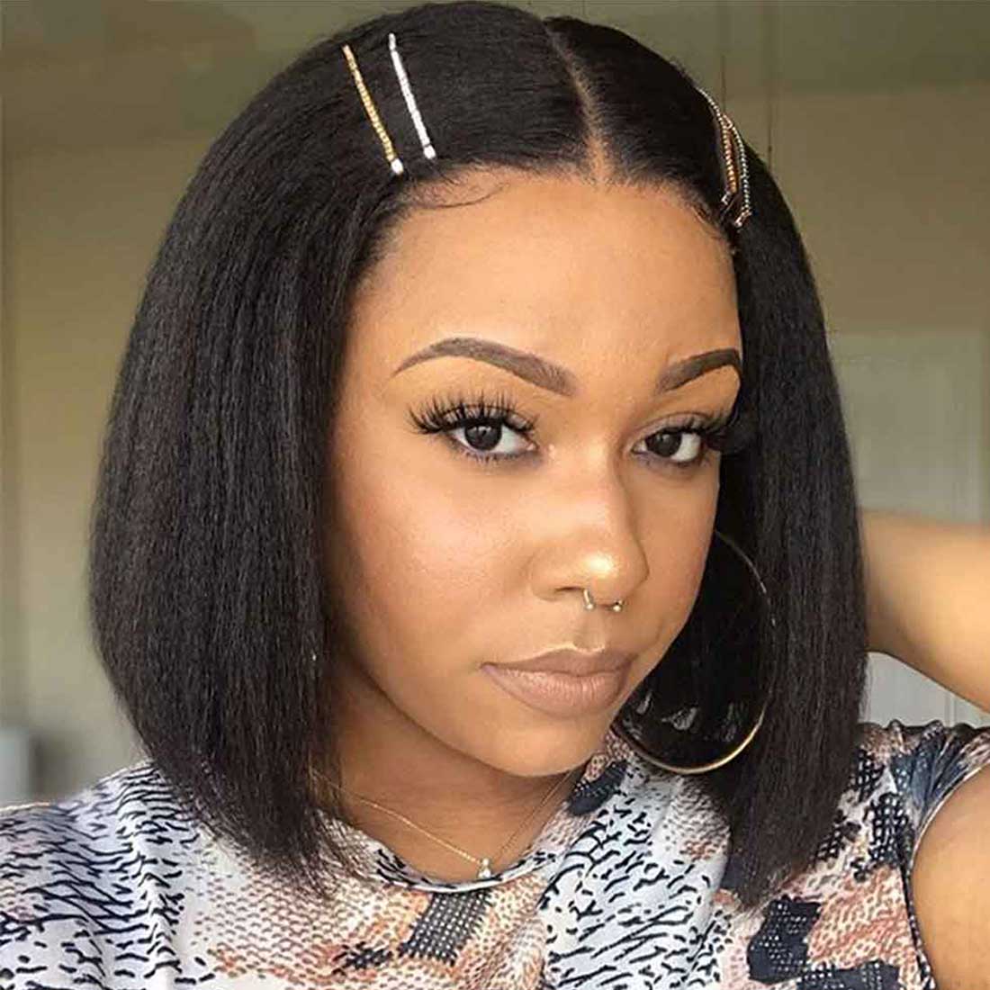 Finn Kinky Straight Super Glueless HD Bob Lace Wig Bleached Knots Virgin Human Hair