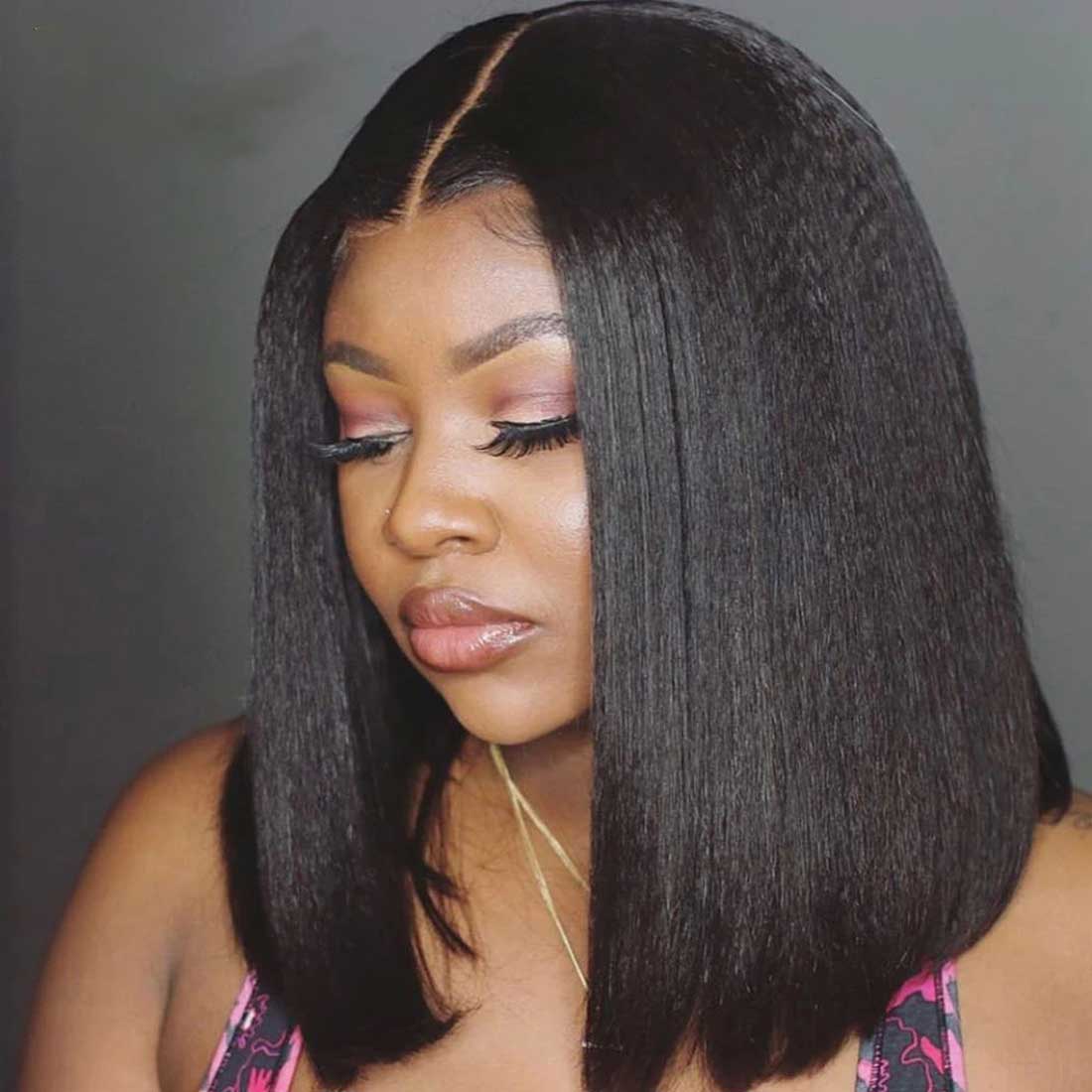 Finn Kinky Straight Super Glueless HD Bob Lace Wig Bleached Knots Virgin Human Hair