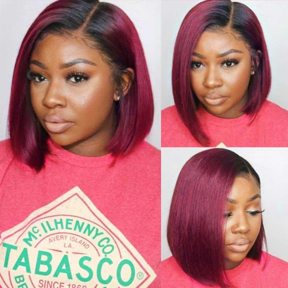 Flora Ombre Burgundy 99J Silky Straight Classic Bob HD Lace Wig Affordable Glueless Lace Wig