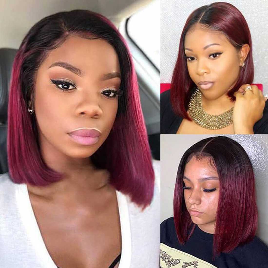 Flora Ombre Burgundy 99J Silky Straight Classic Bob HD Lace Wig Affordable Glueless Lace Wig