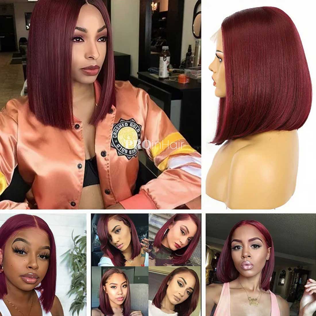 Gail Burgundy 99j Super Glueless HD Bob Lace Wig Bleached Knots With Pre Plucked Hairline