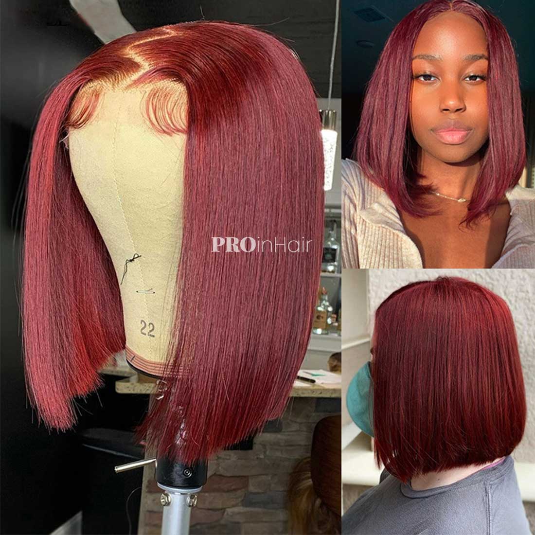 Gail Burgundy 99j Super Glueless HD Bob Lace Wig Bleached Knots With Pre Plucked Hairline