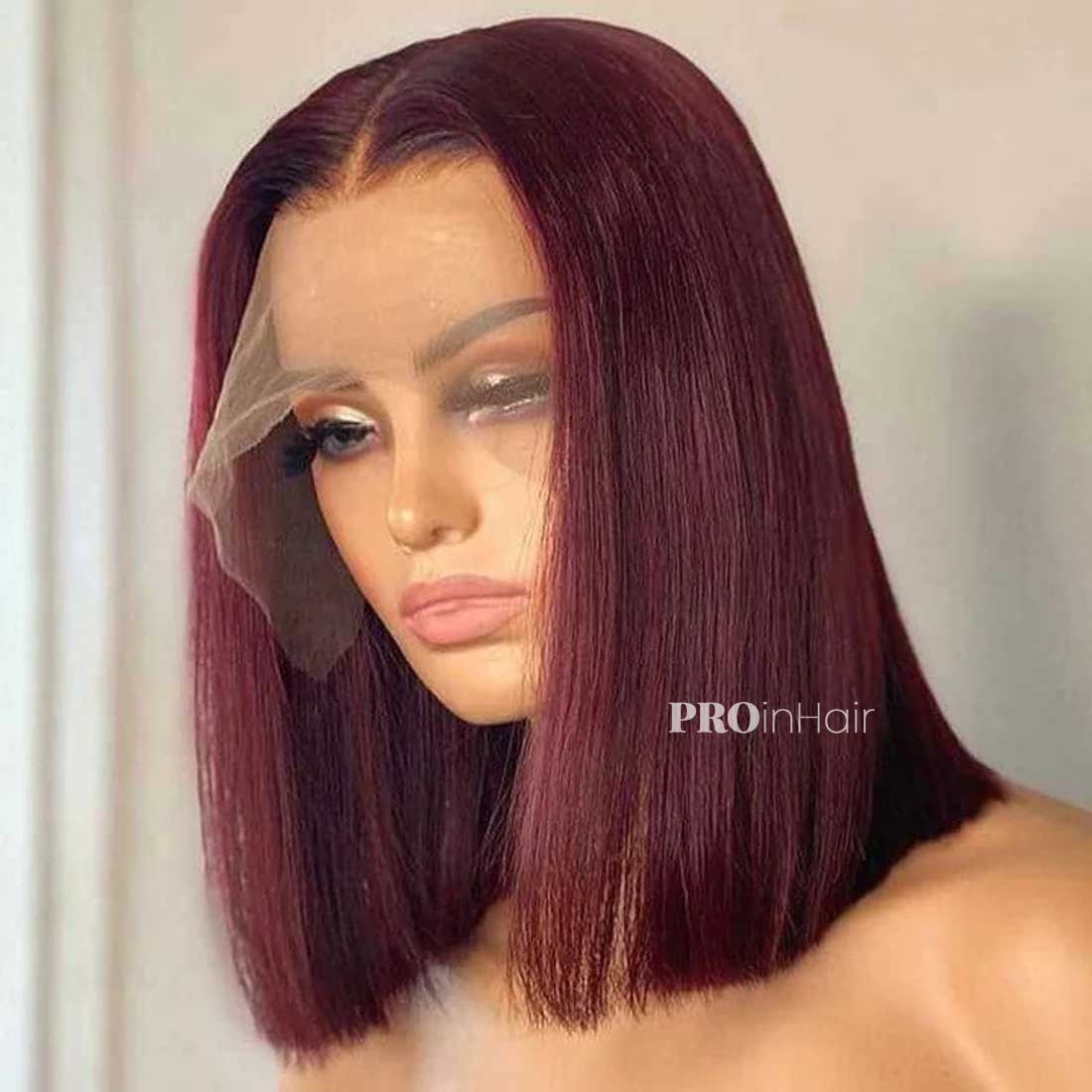 Gail Burgundy 99j Super Glueless HD Bob Lace Wig Bleached Knots With Pre Plucked Hairline