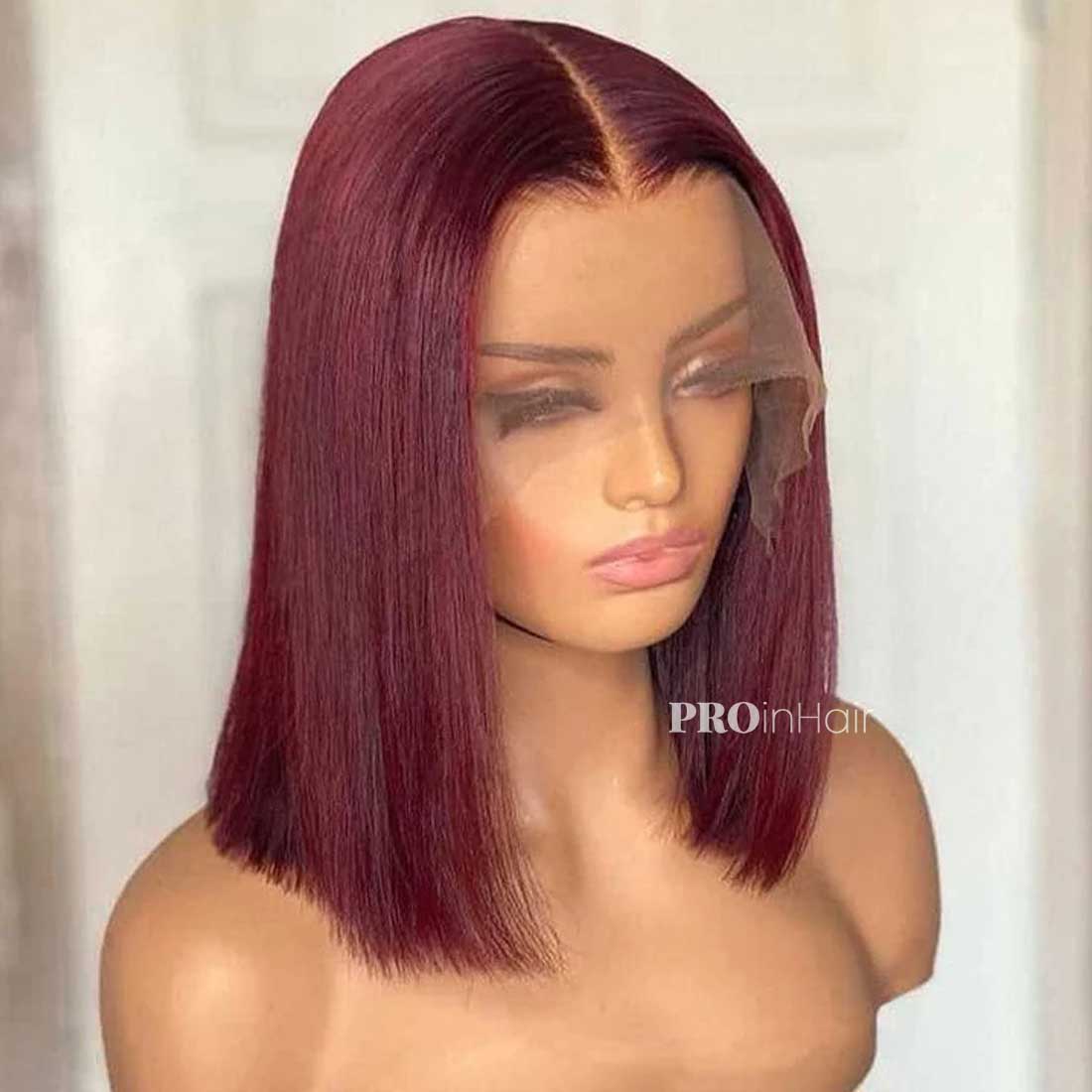 Gail Burgundy 99j Super Glueless HD Bob Lace Wig Bleached Knots With Pre Plucked Hairline