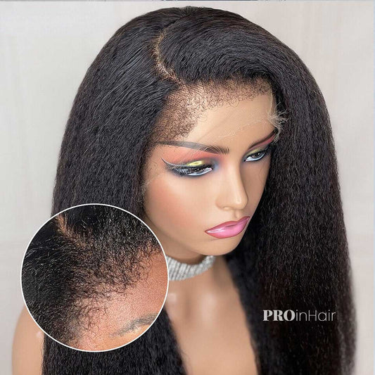 Jacey Most Natural Kinky Straight With 4c Edges Hairline HD Wig Glueless Super Fine HD lace wig Bleached Knots