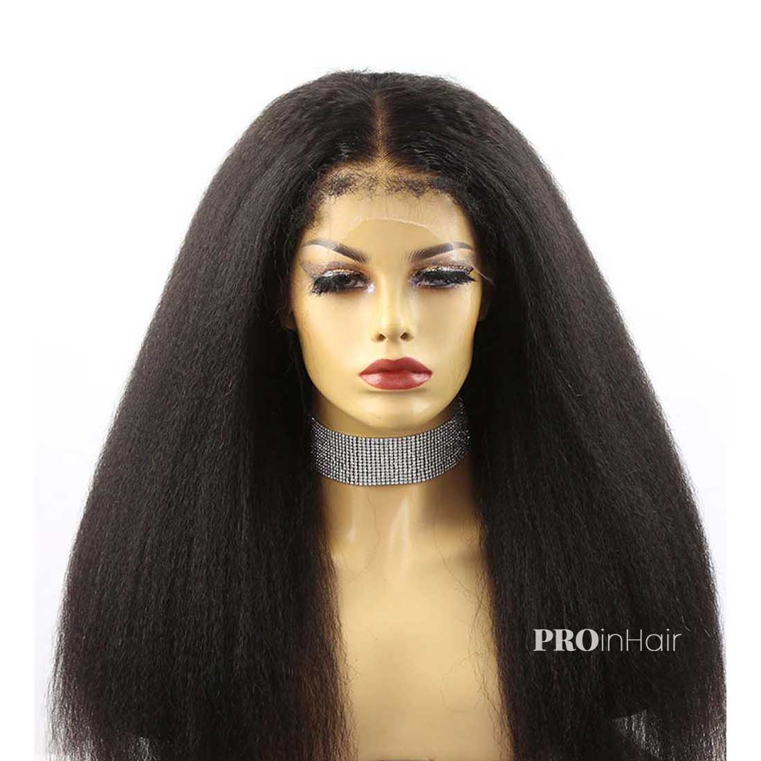 Jacey Most Natural Kinky Straight With 4c Edges Hairline HD Wig Glueless Super Fine HD lace wig Bleached Knots