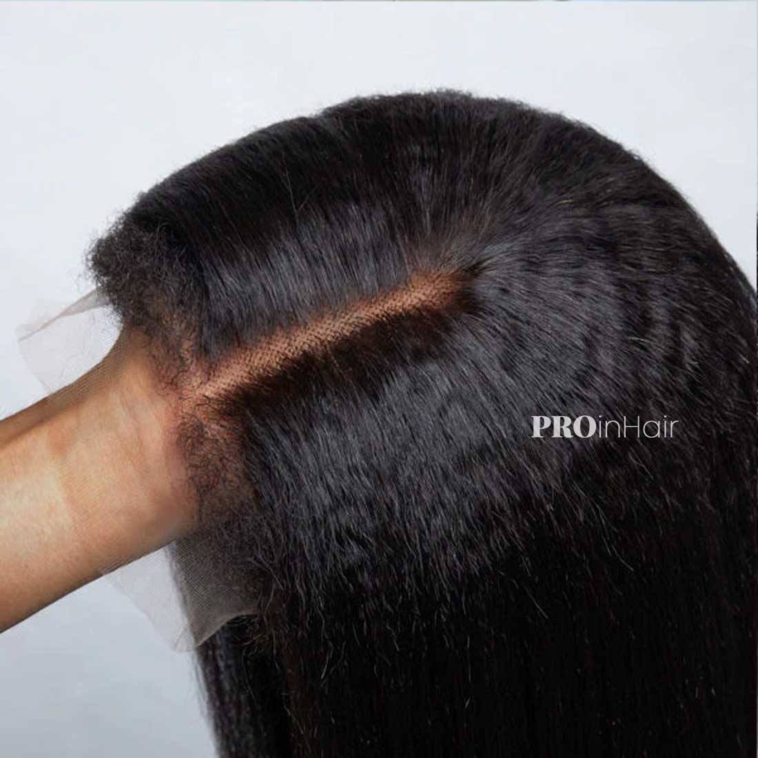 Jacey Most Natural Kinky Straight With 4c Edges Hairline HD Wig Glueless Super Fine HD lace wig Bleached Knots