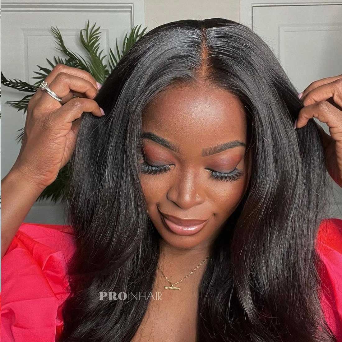 Kama Big Parting 13X6 Full Frontal HD Wig Relaxed Yaki Straight Glueless Wear and Go HD Lace Wig