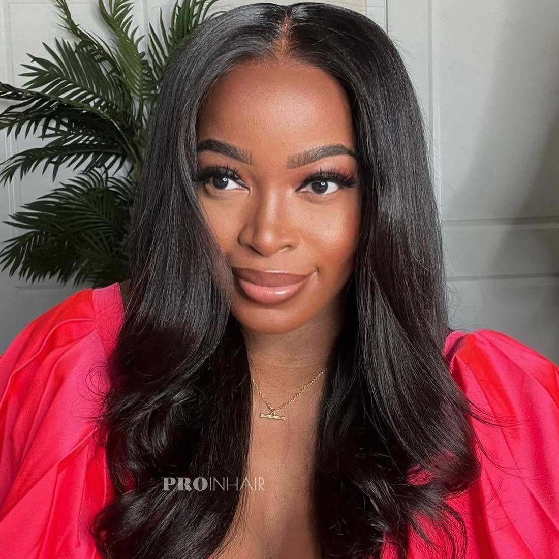 Mae 5X5 Closure Wig African American Relaxed Yaki Straight Clean Bleached Knots HD Wig