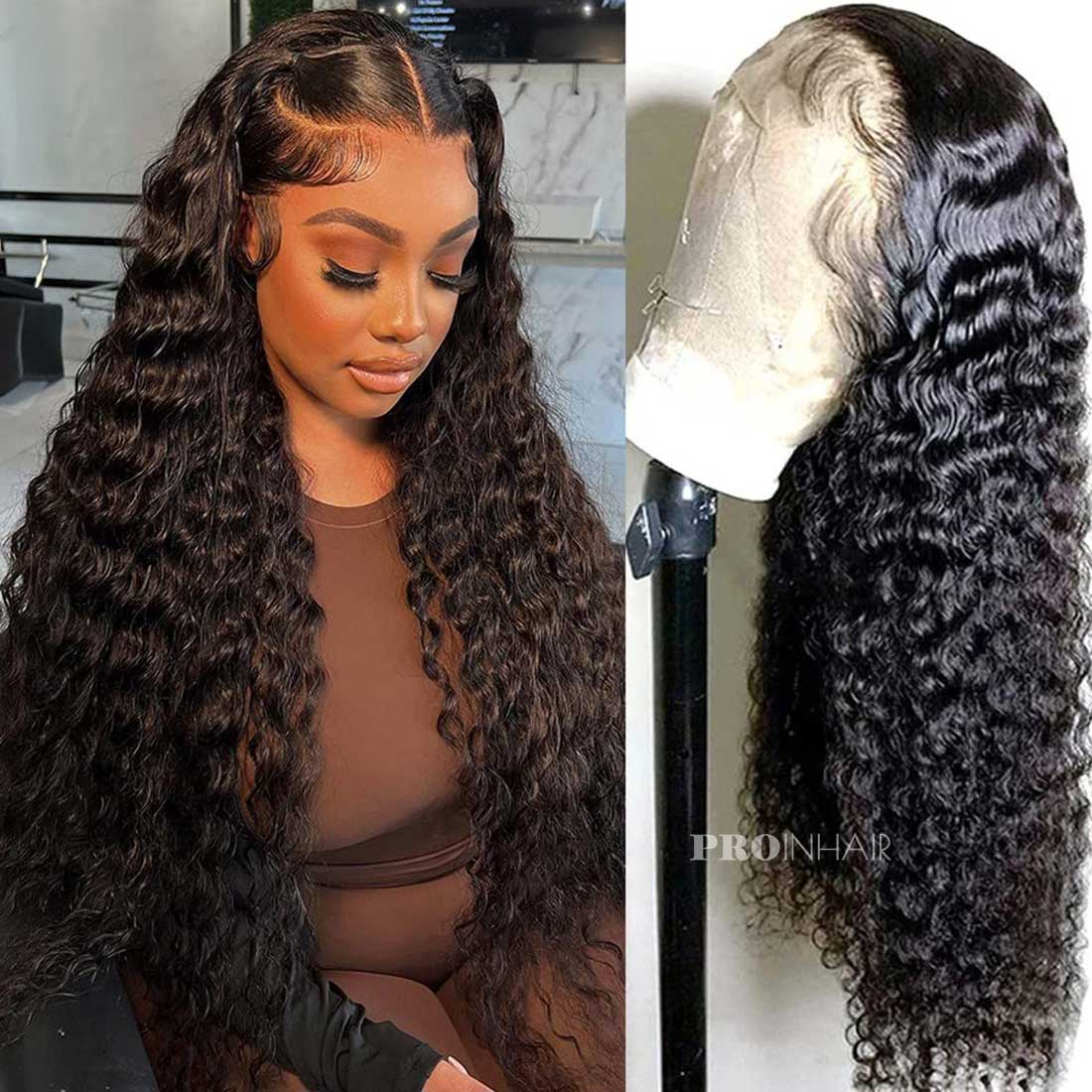 Marcia Deep Wave Glueless Swiss Transparent/White Lace Lace Frontal Wig Virgin Human Hair