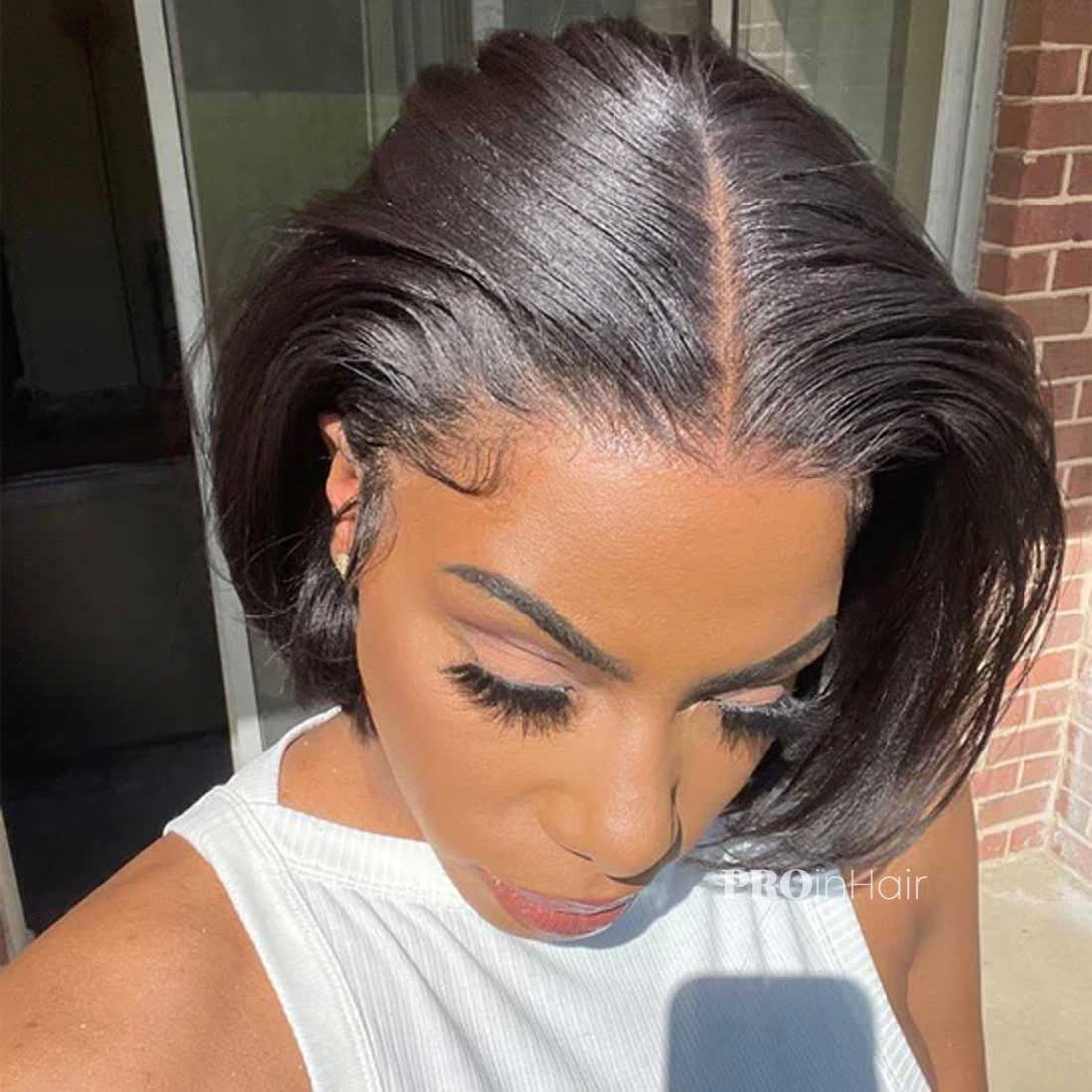 Maxine Relaxed Classic Glueless Yaki Straight Blunt Bob HD Lace Wig Bleached Knots Virgin Human Hair