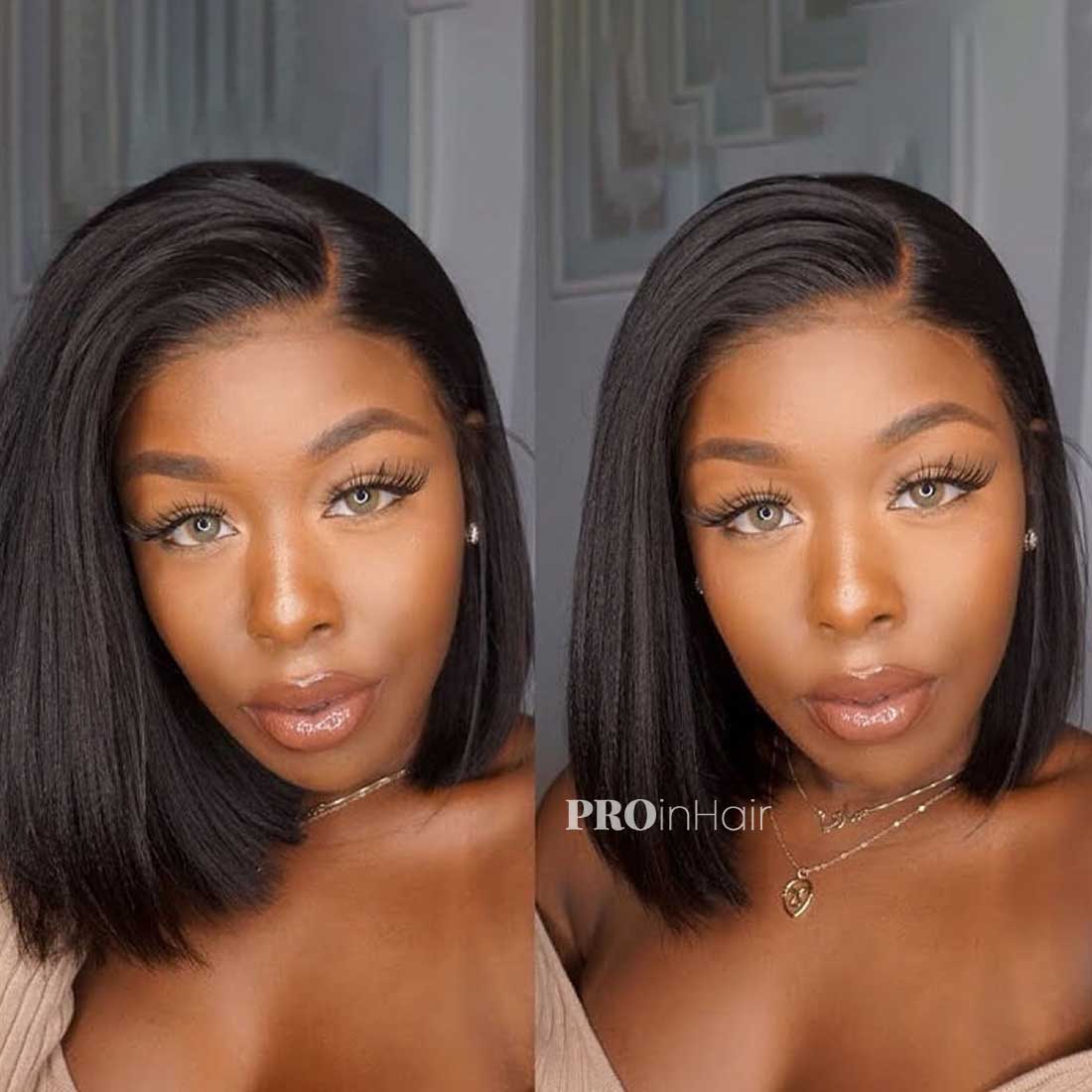 Maxine Relaxed Classic Glueless Yaki Straight Blunt Bob HD Lace Wig Bleached Knots Virgin Human Hair