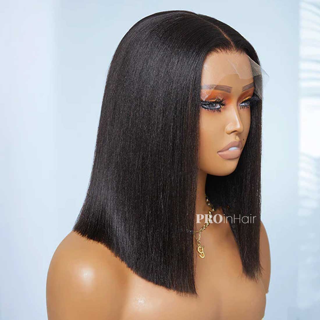 Maxine Relaxed Classic Glueless Yaki Straight Blunt Bob HD Lace Wig Bleached Knots Virgin Human Hair