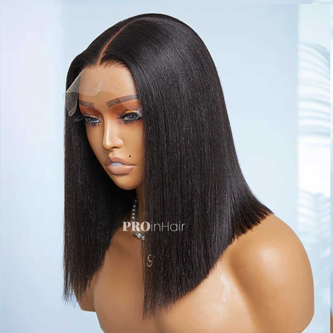 Maxine Relaxed Classic Glueless Yaki Straight Blunt Bob HD Lace Wig Bleached Knots Virgin Human Hair