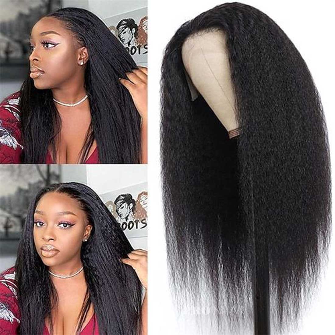 Myrna Glueless Swiss Transparent/White Lace Kinky Straight Lace Frontal Wig Virgin Human Hair